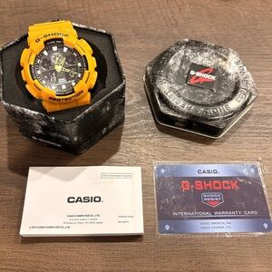 Casio G-Shock Yellow and Black Sport Watch with Accessories